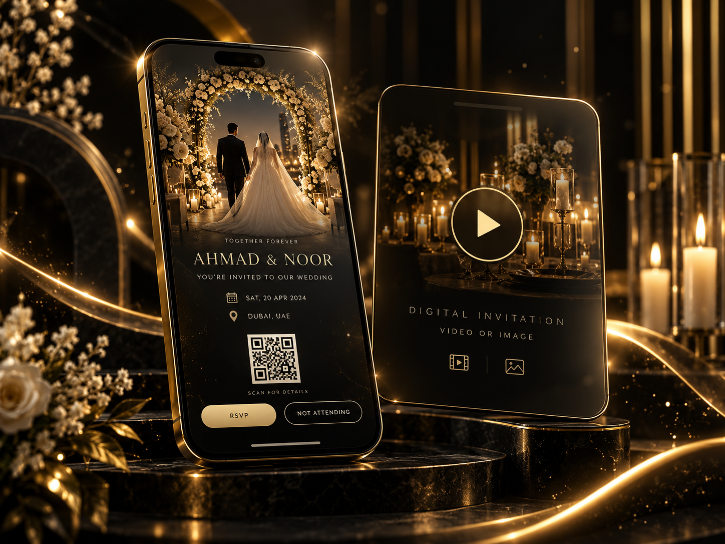 دعوات رقمية فاخرة للزفاف والمناسبات